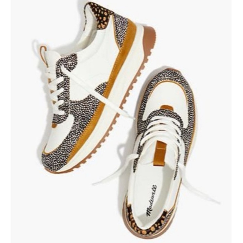 Madewell Kickoff Trainers SZ 6 Sneakers Leather + Calf Hair Olive Grove Multi